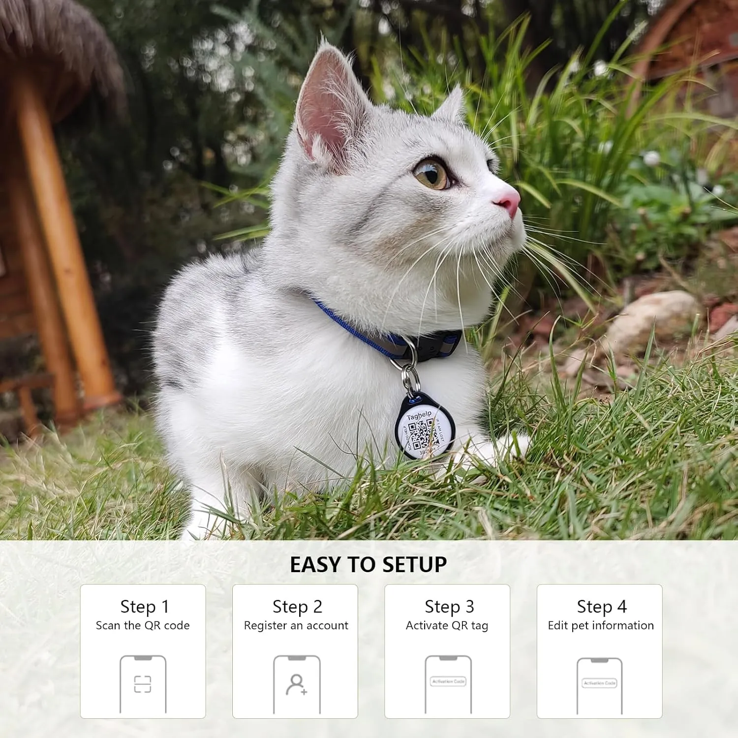 Reflective Cat Collar Breakaway with QR Code Tag for Girl Boy cat Name tag Kitten Collars with Bell Cat ID Tag Personalized Real-time scan alerts. (Pink)