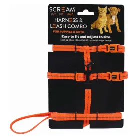 Scream Reflective Adjustable Nylon Cat/Puppy Harness & Leash Combo