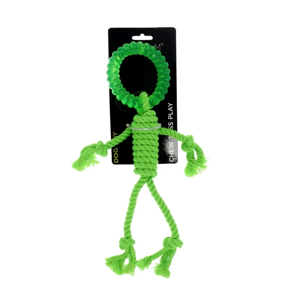 Scream Rope Man w/TPR Head Loud Green Dog Puppy Toy Tug of War 30 cm