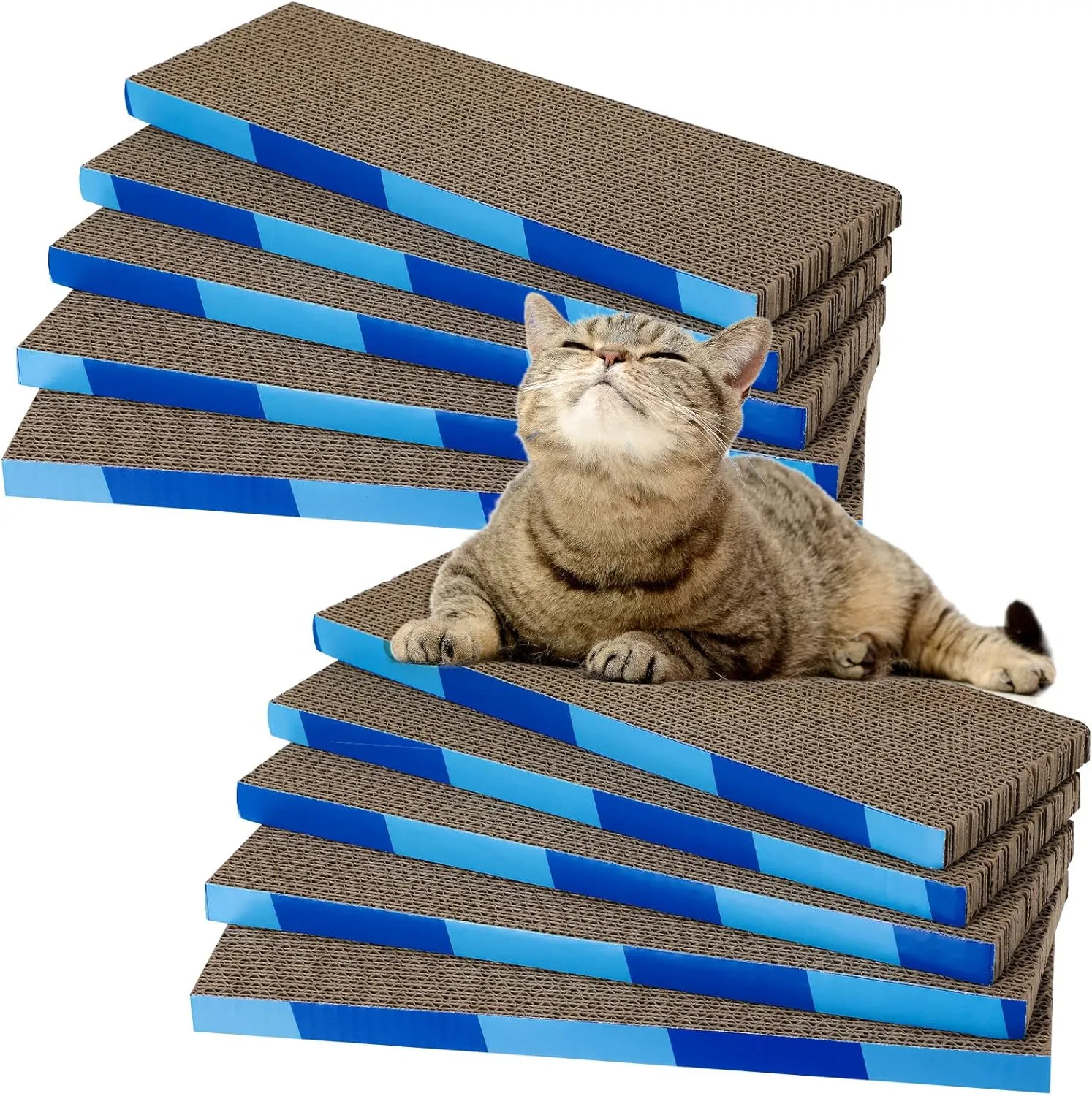 Tatuo 10 Pcs Cat Scratching Pads Large Cat Scratcher Cardboard 14.6 x 4.7 Inch Double Sided Scratch Board, Non-Toxic, Durable, Safe for Pets
