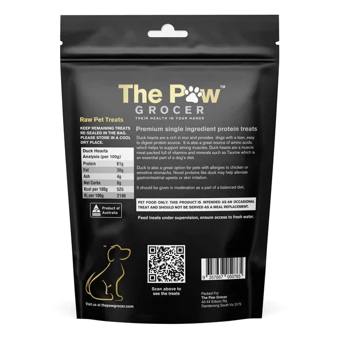 The Paw Grocer Black Label Freeze Dried Duck Heart Dog and Cat Treats 72g^^^