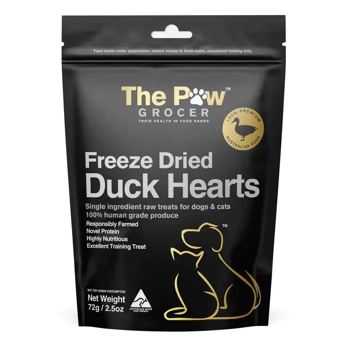 The Paw Grocer Black Label Freeze Dried Duck Heart Dog and Cat Treats 72g^^^