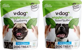 V-dog Soft and Chewy Vegan Wiggle Dog Biscuits - Bundle (Natural Peanut Butter & Blueberry Flavor Superfoods) | All Natural - Made in The USA
