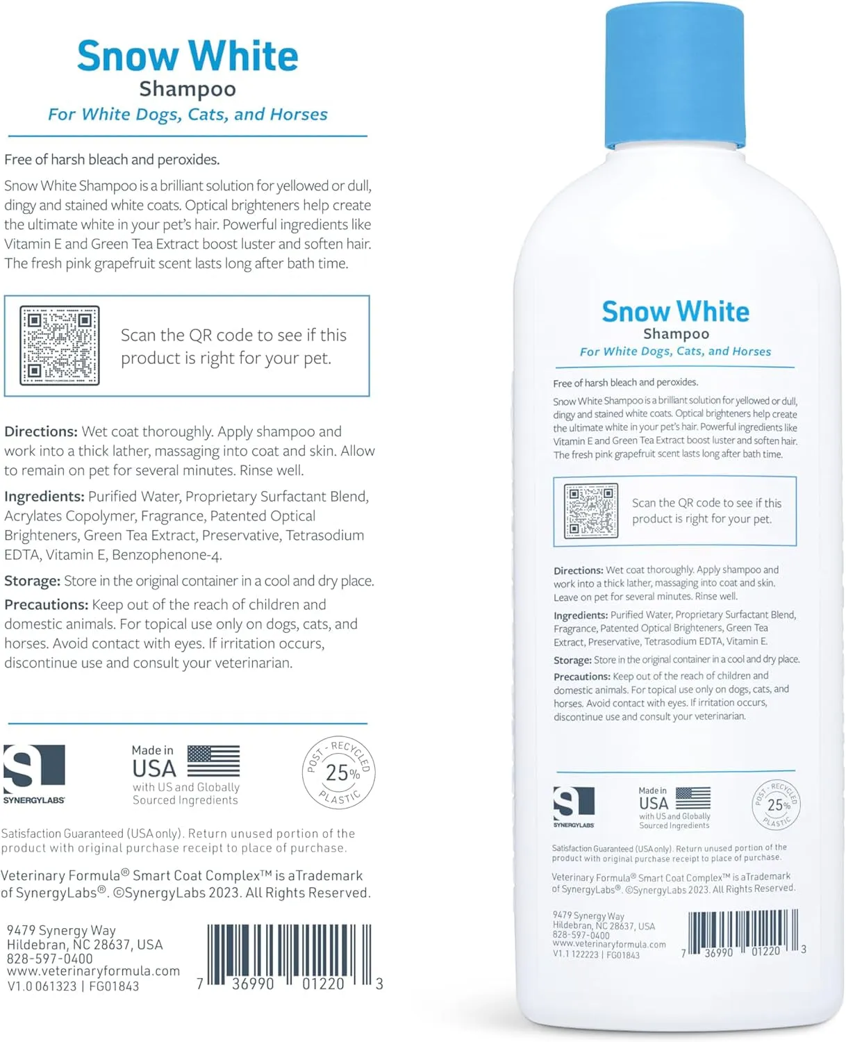 Veterinary Formula Smart Coat Complex Snow White Shampoo for Dogs and Cats, 17 Fl Oz – Gently Remove Stains and Yellowing without Bleach or Peroxide – Cleans, Deodorizes, and Brightens White Coats