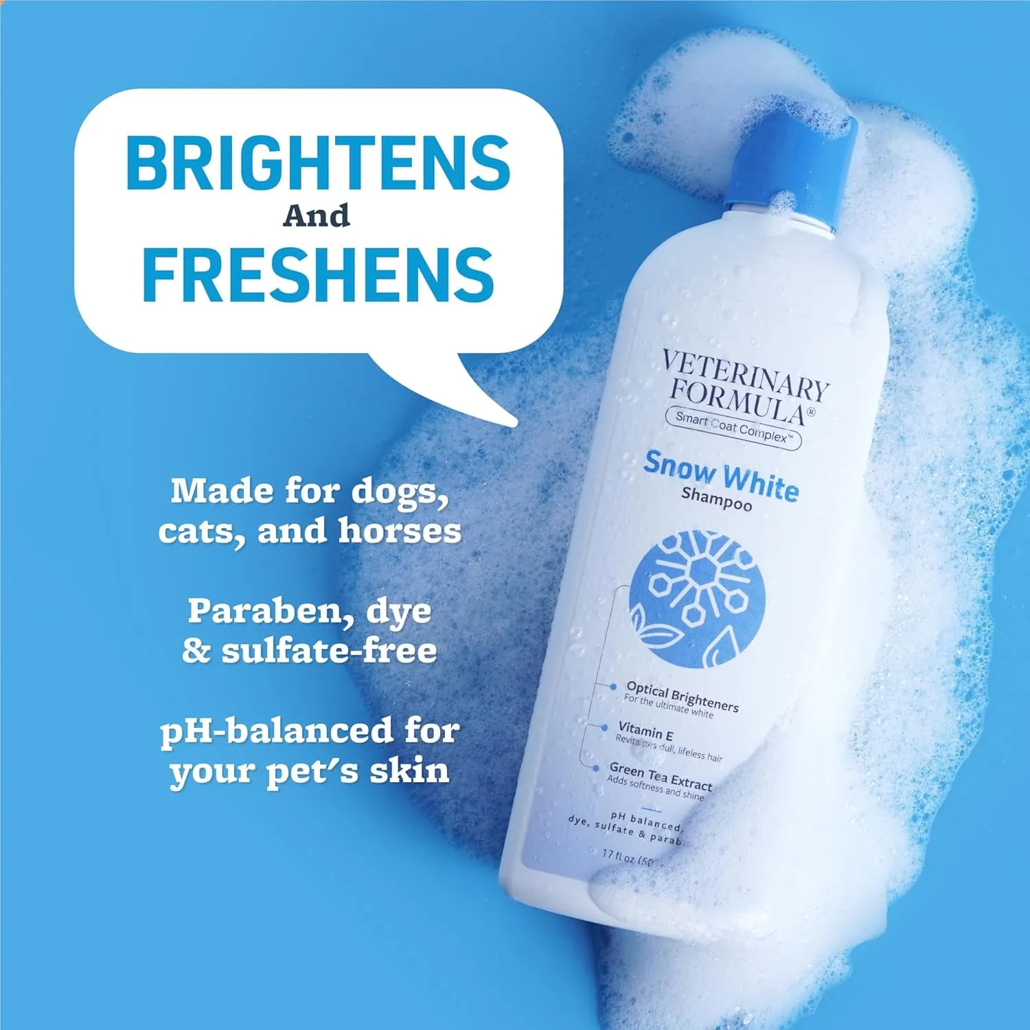 Veterinary Formula Smart Coat Complex Snow White Shampoo for Dogs and Cats, 17 Fl Oz – Gently Remove Stains and Yellowing without Bleach or Peroxide – Cleans, Deodorizes, and Brightens White Coats