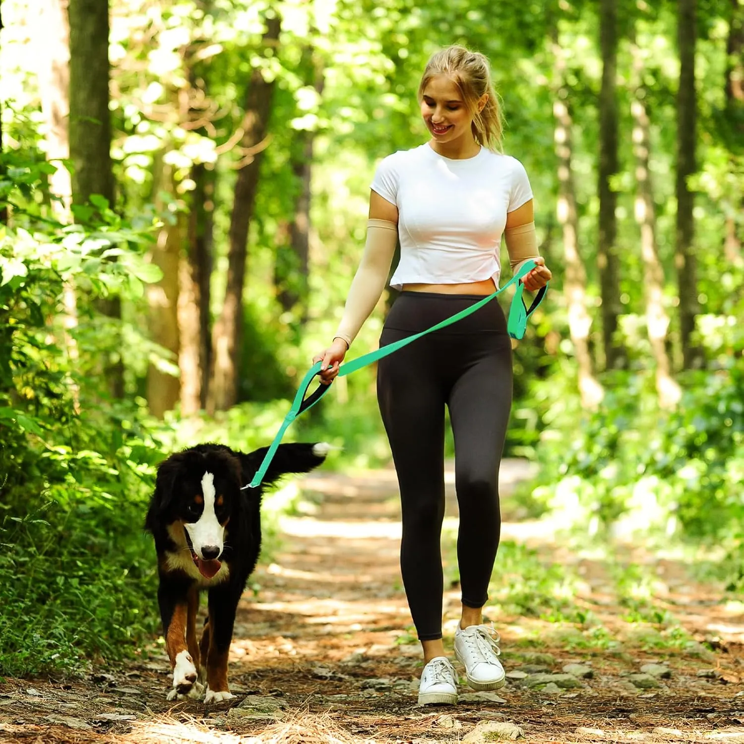 VIVAGLORY Traffic Handle Dog Leash, Two Padded Soft Handles Dog Leash, Strong Reflective & Metal Hook Training Pet Lead, Turquoise