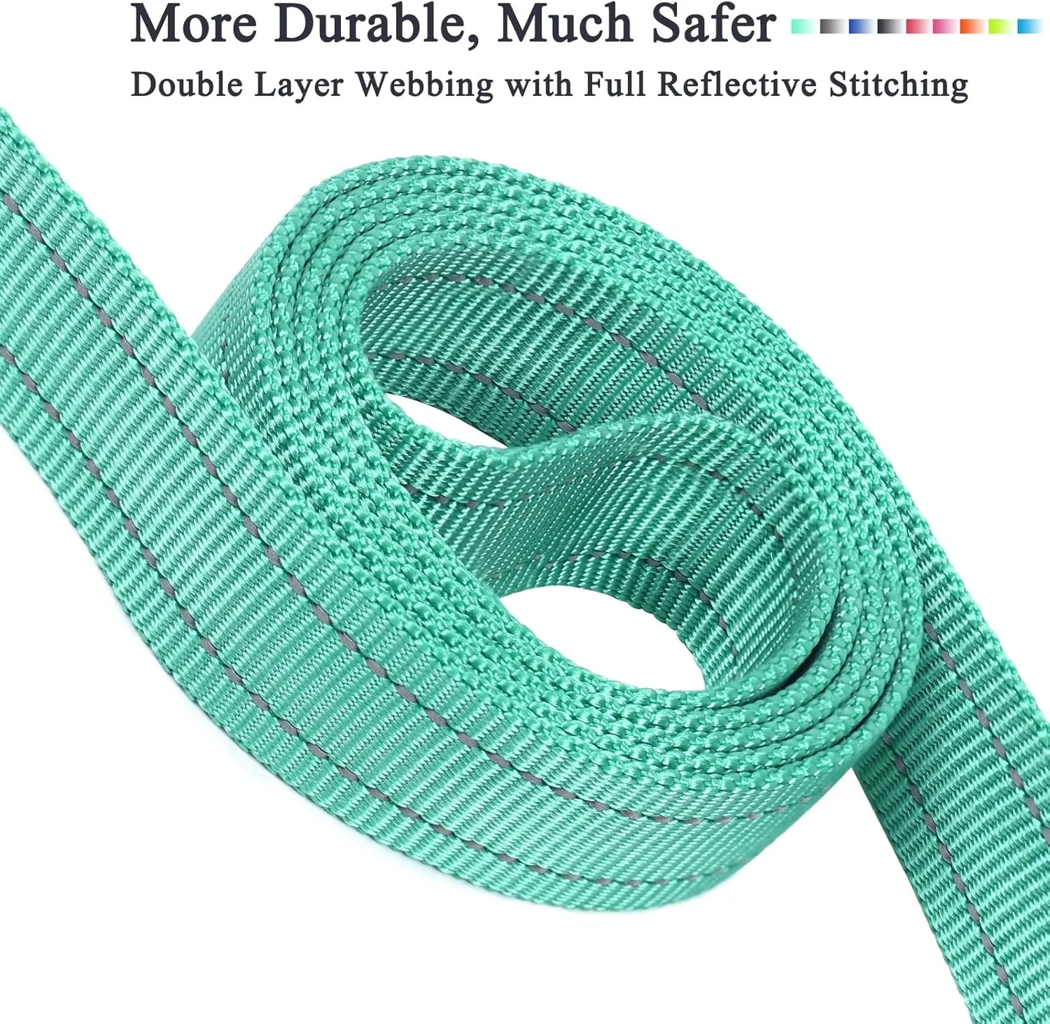 VIVAGLORY Traffic Handle Dog Leash, Two Padded Soft Handles Dog Leash, Strong Reflective & Metal Hook Training Pet Lead, Turquoise