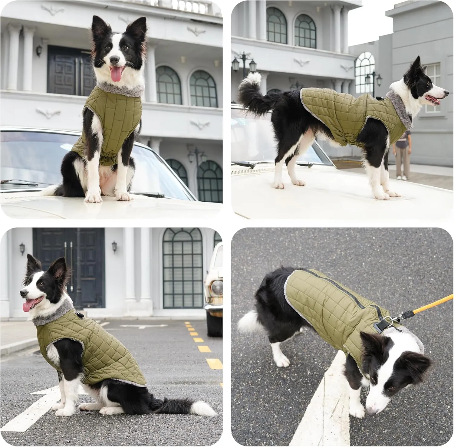 Warm Fleece Dog Coats with Durable Harness Buitl in D-Ring,Waterproof Doggie Jacket for Large Dogs,Dog Vest for Cold Winter,Green XXL