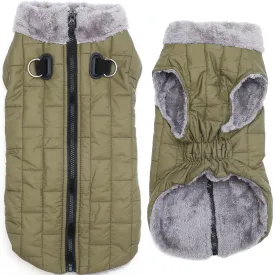Warm Fleece Dog Coats with Durable Harness Buitl in D-Ring,Waterproof Doggie Jacket for Large Dogs,Dog Vest for Cold Winter,Green XXL