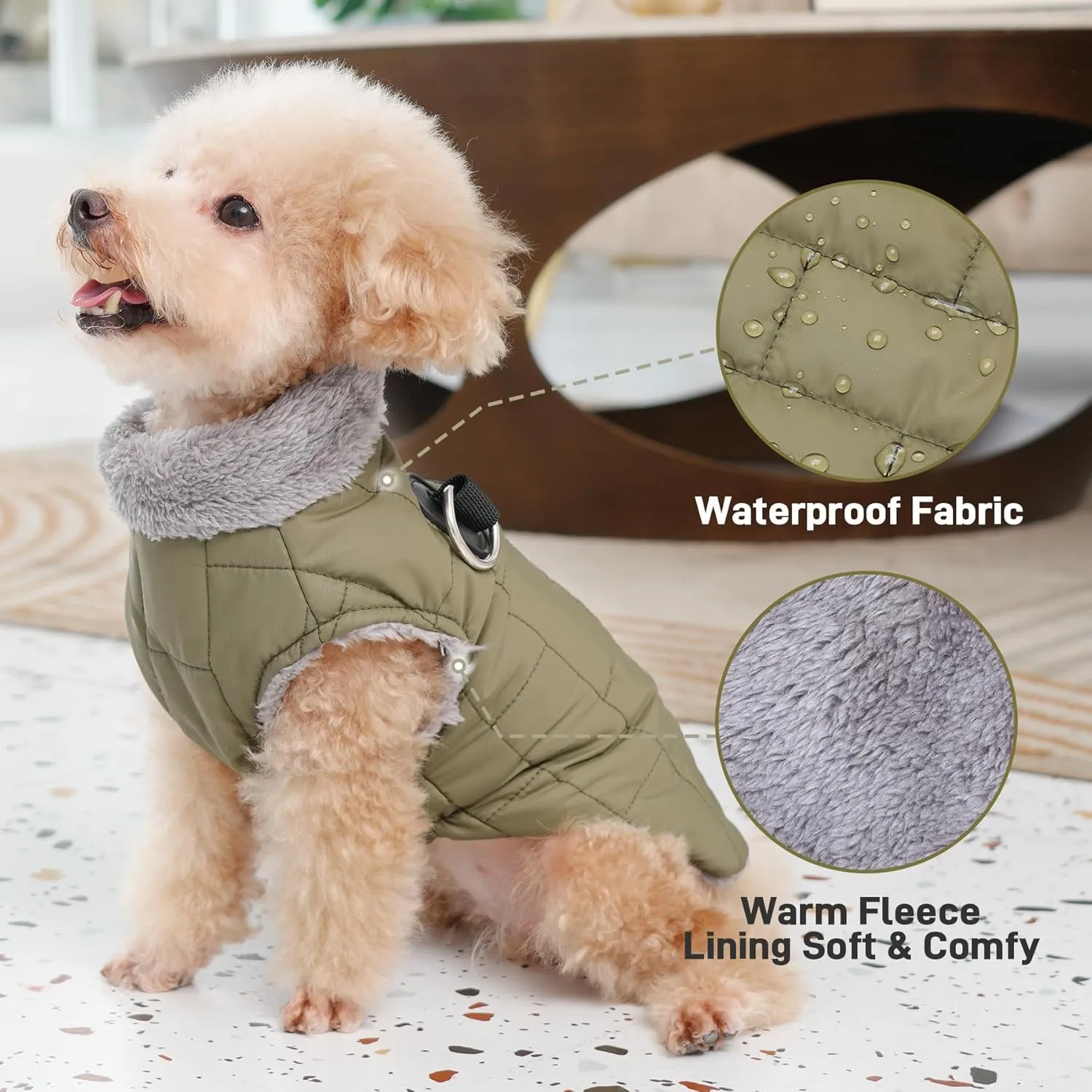 Warm Fleece Dog Coats with Durable Harness Buitl in D-Ring,Waterproof Doggie Jacket for Large Dogs,Dog Vest for Cold Winter,Green XXL