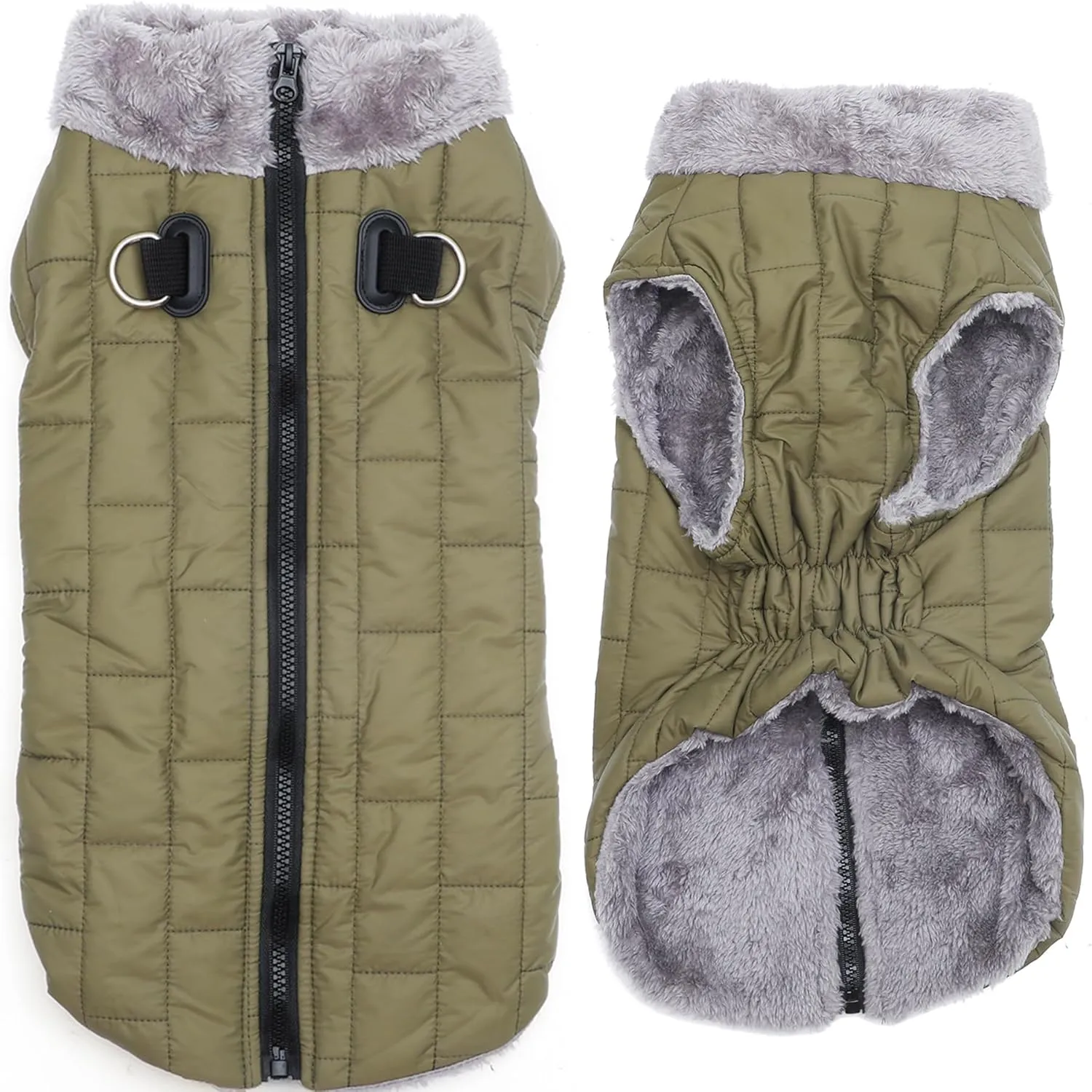 Warm Fleece Dog Coats with Durable Harness Buitl in D-Ring,Waterproof Doggie Jacket for Large Dogs,Dog Vest for Cold Winter,Green XXL