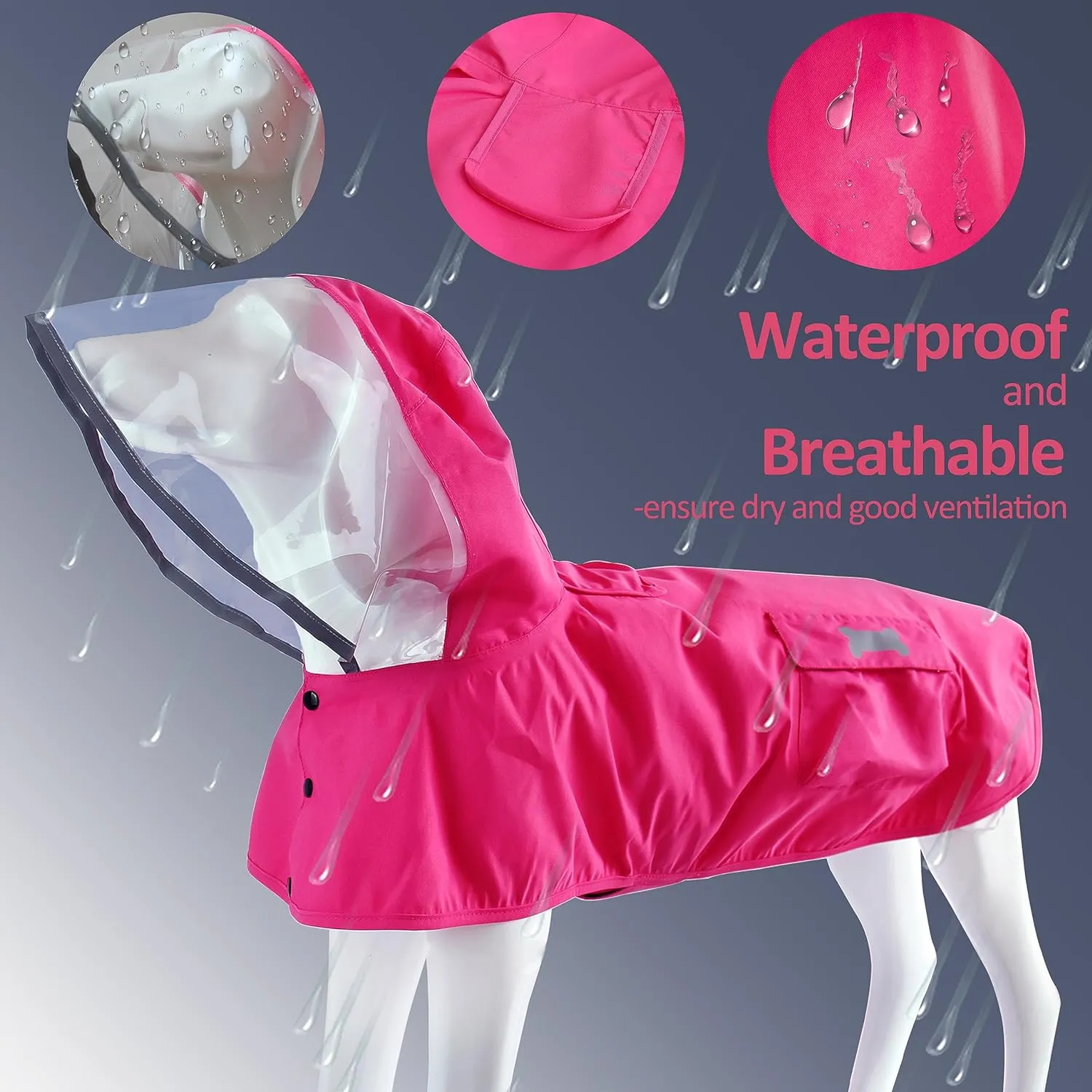 Waterproof Dog Raincoat, Adjustable Reflective Lightweight Pet Rain Clothes with Poncho Hood (X-Small, Dark Pink)