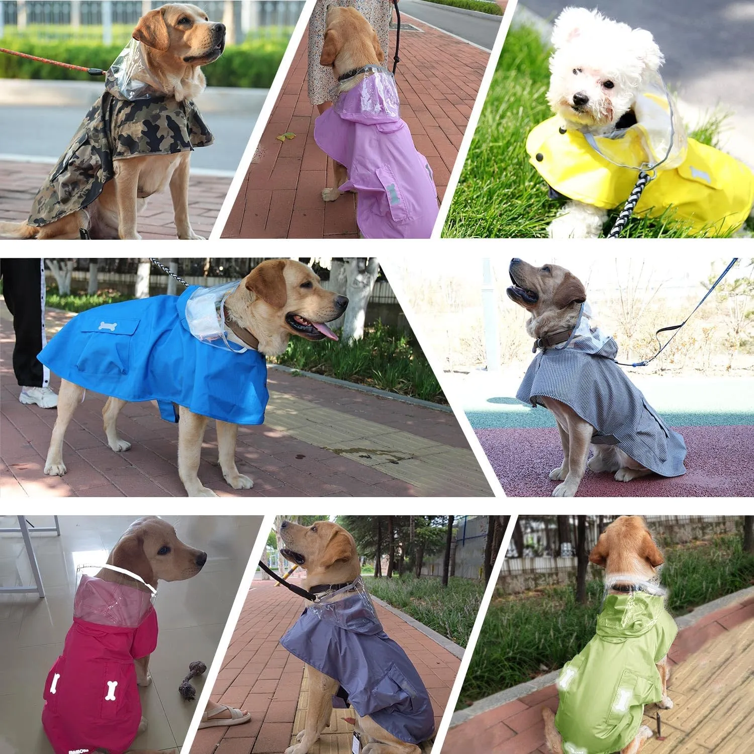 Waterproof Dog Raincoat, Adjustable Reflective Lightweight Pet Rain Clothes with Poncho Hood(Medium, Blue&Grey)
