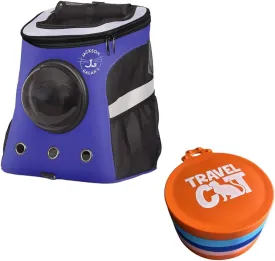 Your Cat Backpack Carrier Bag   Travel Cat Silicone Food Can Covers - Travel-Ready Set for Cat Comfort and Freshness
